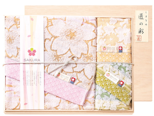 匠の彩 - 白櫻花今治毛巾套裝木盒禮盒|浴巾、面巾、洗滌毛巾 - 平行進口