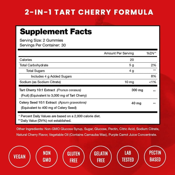 NutraChamps - 【預售 5月底到貨】Tart Cherry 3000mg 酸櫻桃全素軟糖 60粒 - 平行進口