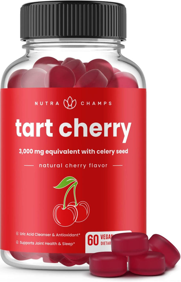 NutraChamps - 【預售 5月底到貨】Tart Cherry 3000mg 酸櫻桃全素軟糖 60粒 - 平行進口