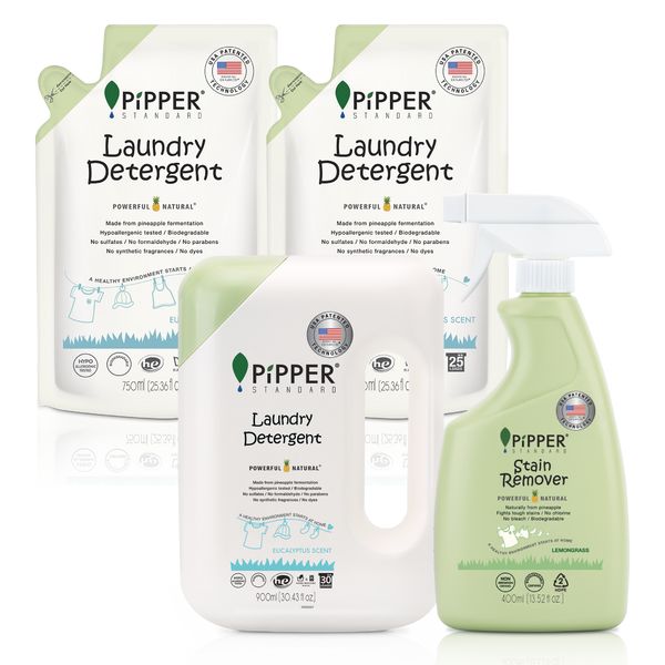 Pipper Standard - 【尤加利洗衣3件套裝G】天然洗衣液、洗衣液補充裝 2 包、萬用去霉去漬劑