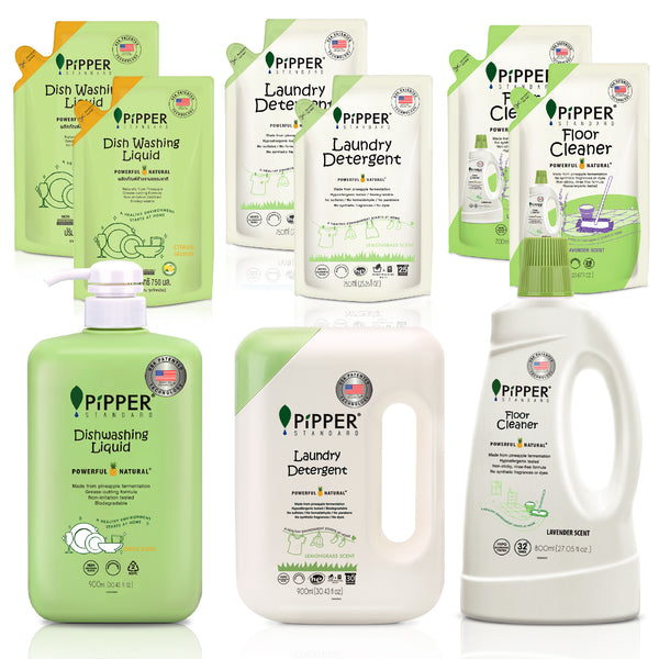 PiPPER Standard - 【守護神六套裝D】洗潔精連補充裝2包、地板清潔劑連補充裝2包、檸檬草香洗衣液連補充裝2包