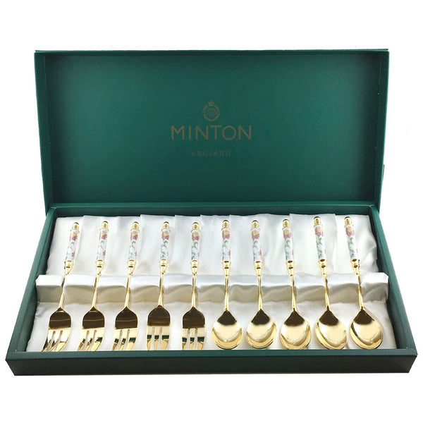 MINTON - 鍍金陶瓷點心蛋糕叉茶匙禮盒 10件組