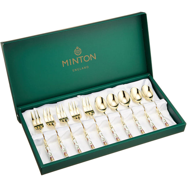 MINTON - 鍍金陶瓷點心蛋糕叉茶匙禮盒 10件組