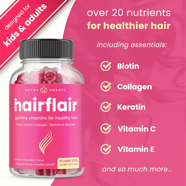NutraChamps - 【預售 5月底到貨】hairflair 頭髮生髮維生素軟糖 60粒 - 平行進口
