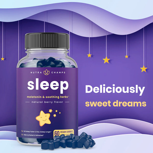 NutraChamps -【預售 5月底到貨】Sleep Melatonin 安心睡眠褪黑激素軟糖 60粒｜Vegan - 平行進口