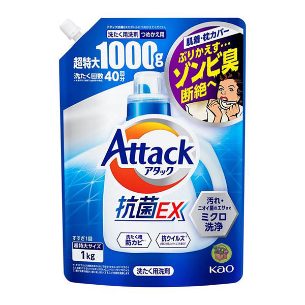 KAO - Attack 抗菌EX 洗衣液 1000g｜補充裝 - 平行進口