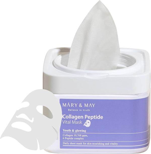 Mary & May - 膠原蛋白六勝肽活力面膜  | Vegan 純素配方 30片 - 平行進口