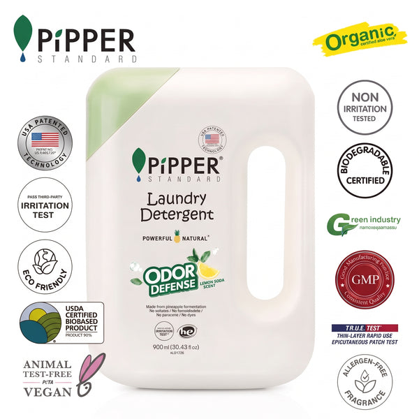 PiPPER Standard - 【強效抗異味】天然鳳梨酵素洗衣液 900ml (檸檬蘇打香) | 嬰幼兒敏感肌適用