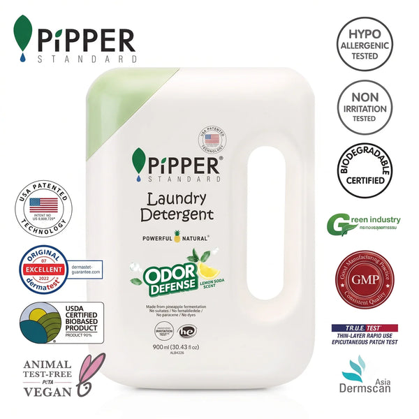 PiPPER Standard - 【強效抗異味】天然鳳梨酵素洗衣液 900ml (檸檬蘇打香) | 嬰幼兒敏感肌適用