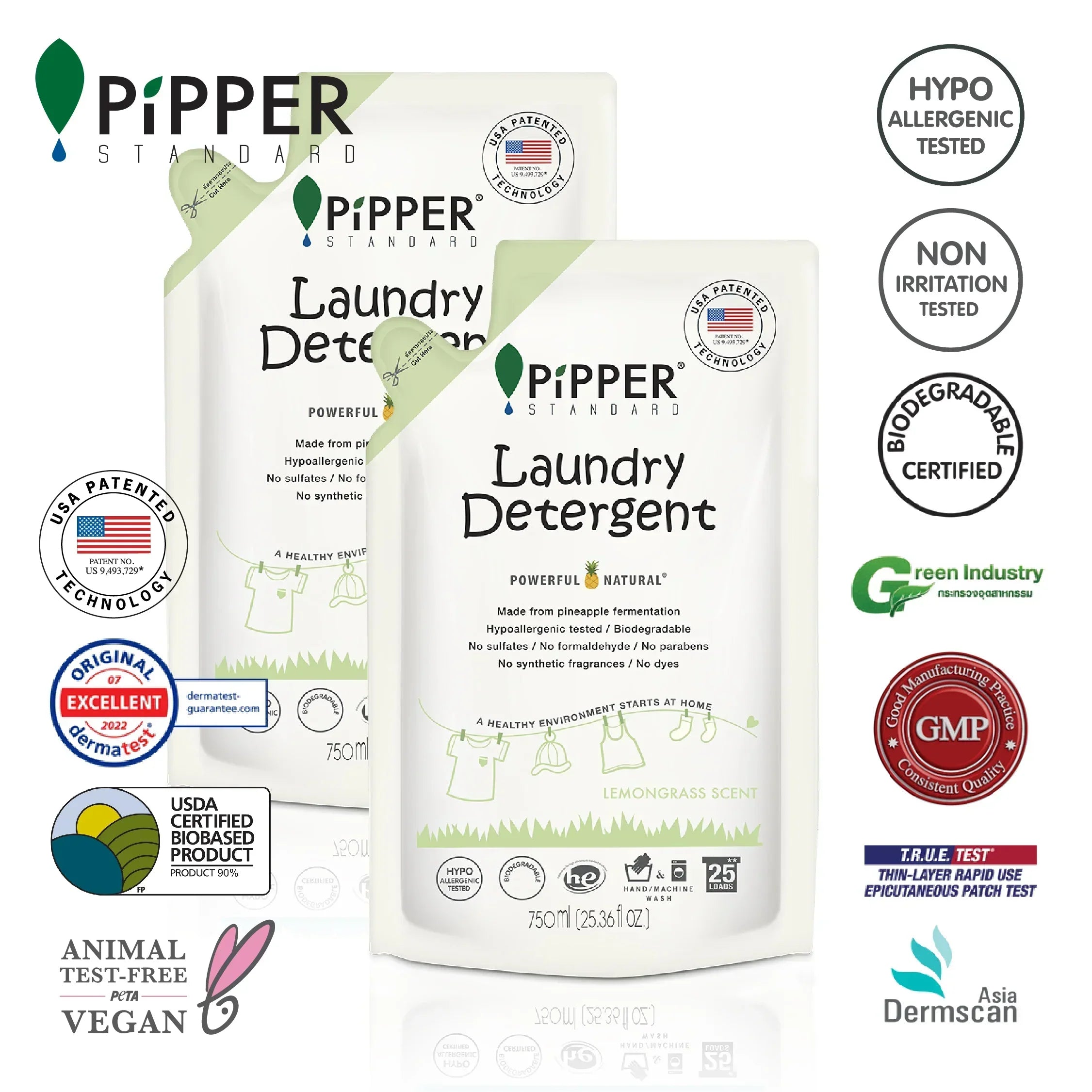 PiPPER Standard -【2包】天然洗衣液補充裝 750ml｜檸檬草香 | 同人辦館 Our HK Mall