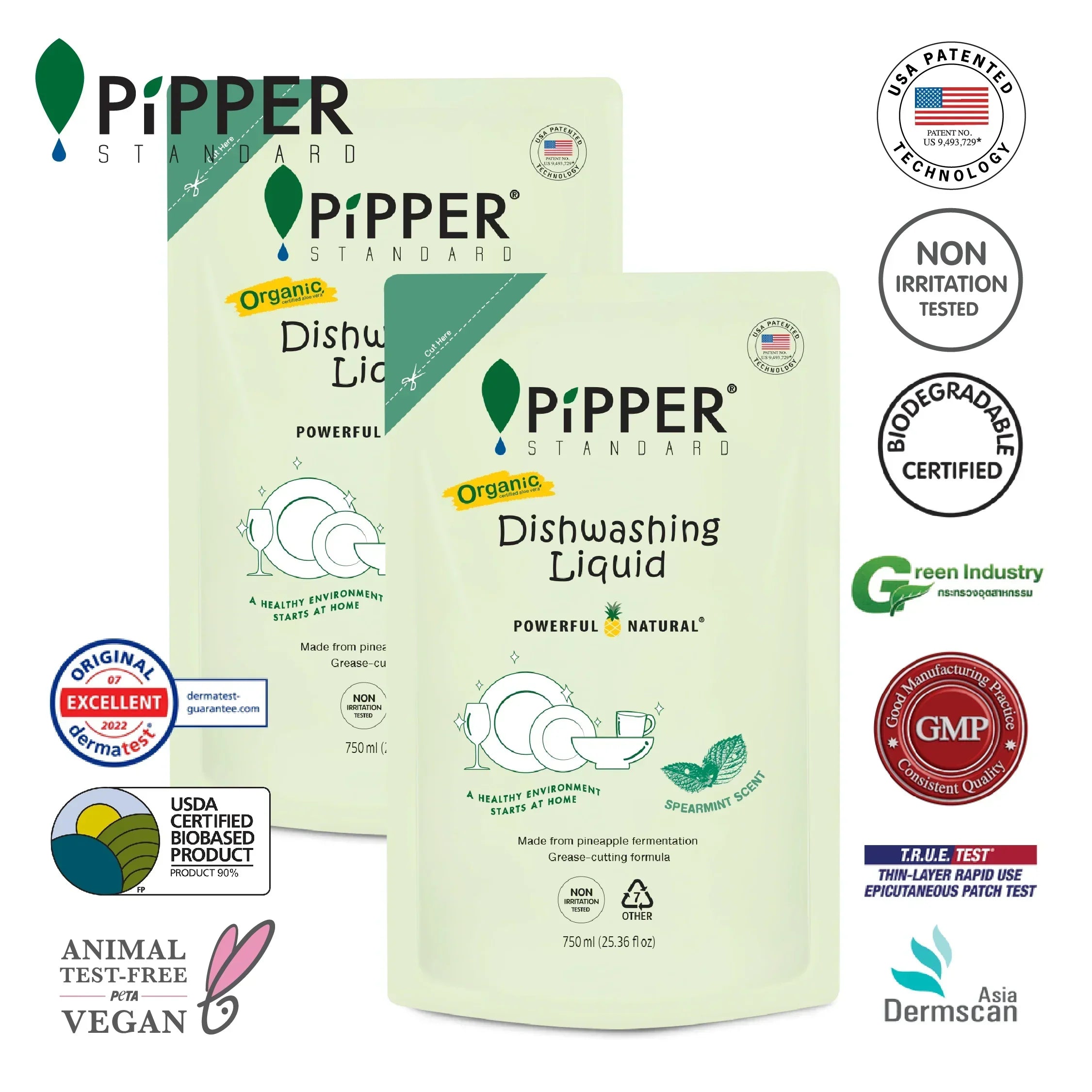 PiPPER Standard - 【2包】 防敏感 天然菠蘿酵素洗潔精 750ml｜薄荷香 | 同人辦館 Our HK Mall