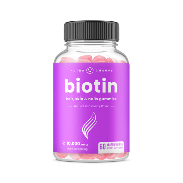 NutraChamps - Biotin Hair, Skin & Nails Gummies 頭髮、皮膚、指甲生物素軟糖 60粒｜Vegan - 平行進口 食用日期：2024年10月底