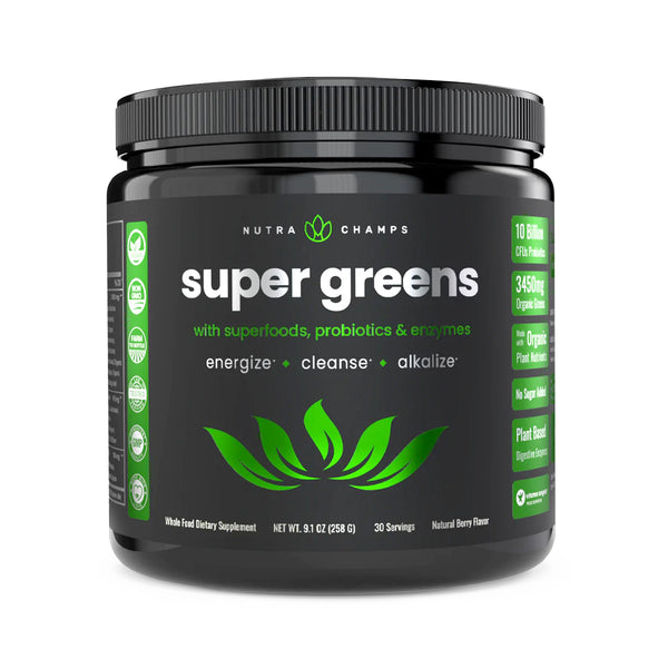 NutraChamps - Super Greens 超級綠粉蔬菜粉 含超級食品、益生菌和消化酶 258g - 平行進口