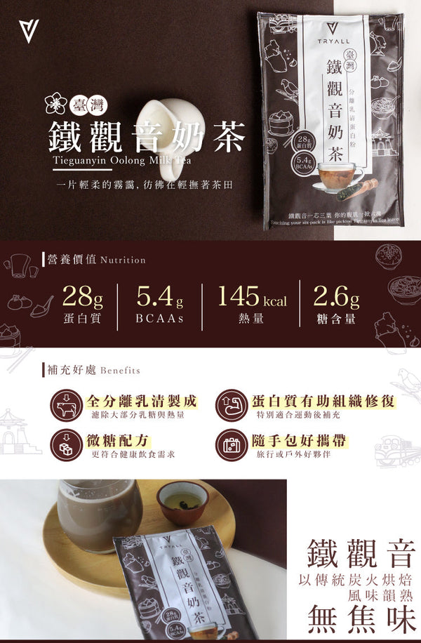 TRYALL - (預售5月中到貨)【10包裝】鐵觀音奶茶全分離乳清蛋白｜36g/包